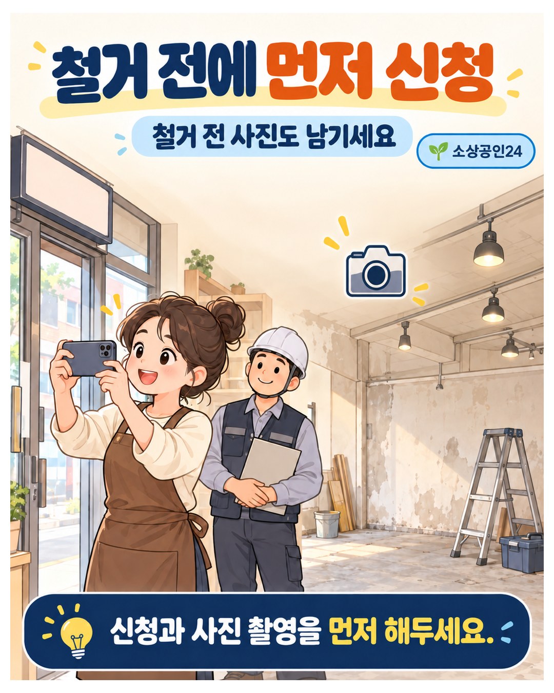 철거 전에 먼저 신청 — 점포철거비는 소상공인24에서 철거 전에 신청하고, 철거 전 사진도 먼저 찍어 둠