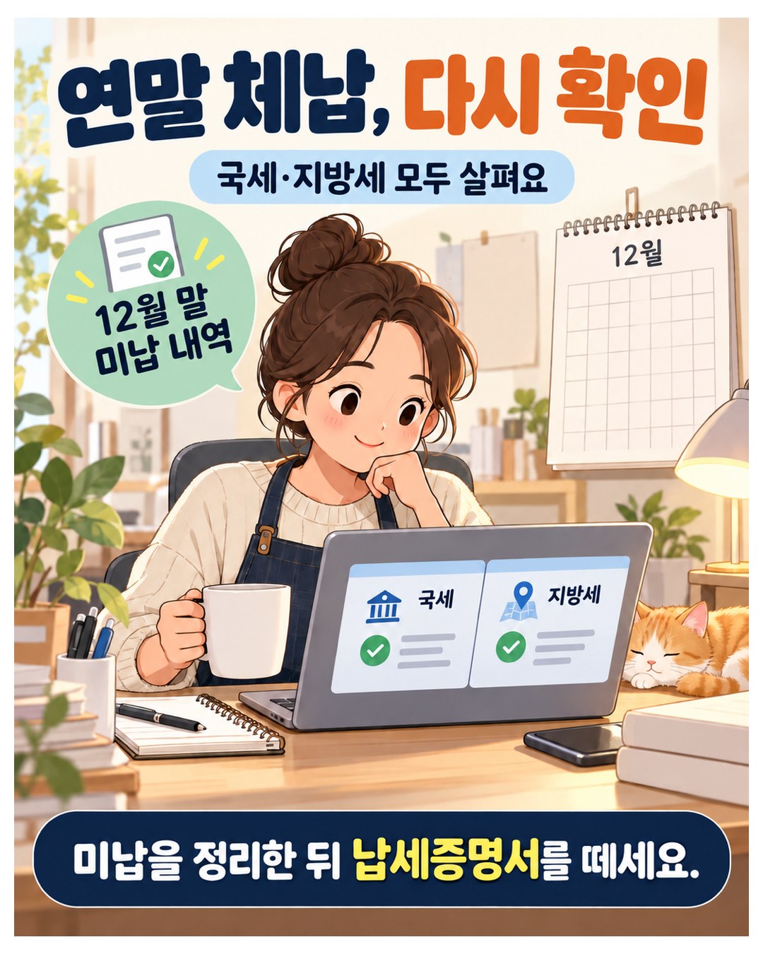 연말 체납, 다시 확인 — 12월 말 국세·지방세 미납 내역을 모두 살펴보고, 미납을 정리한 뒤 납세증명서를 발급