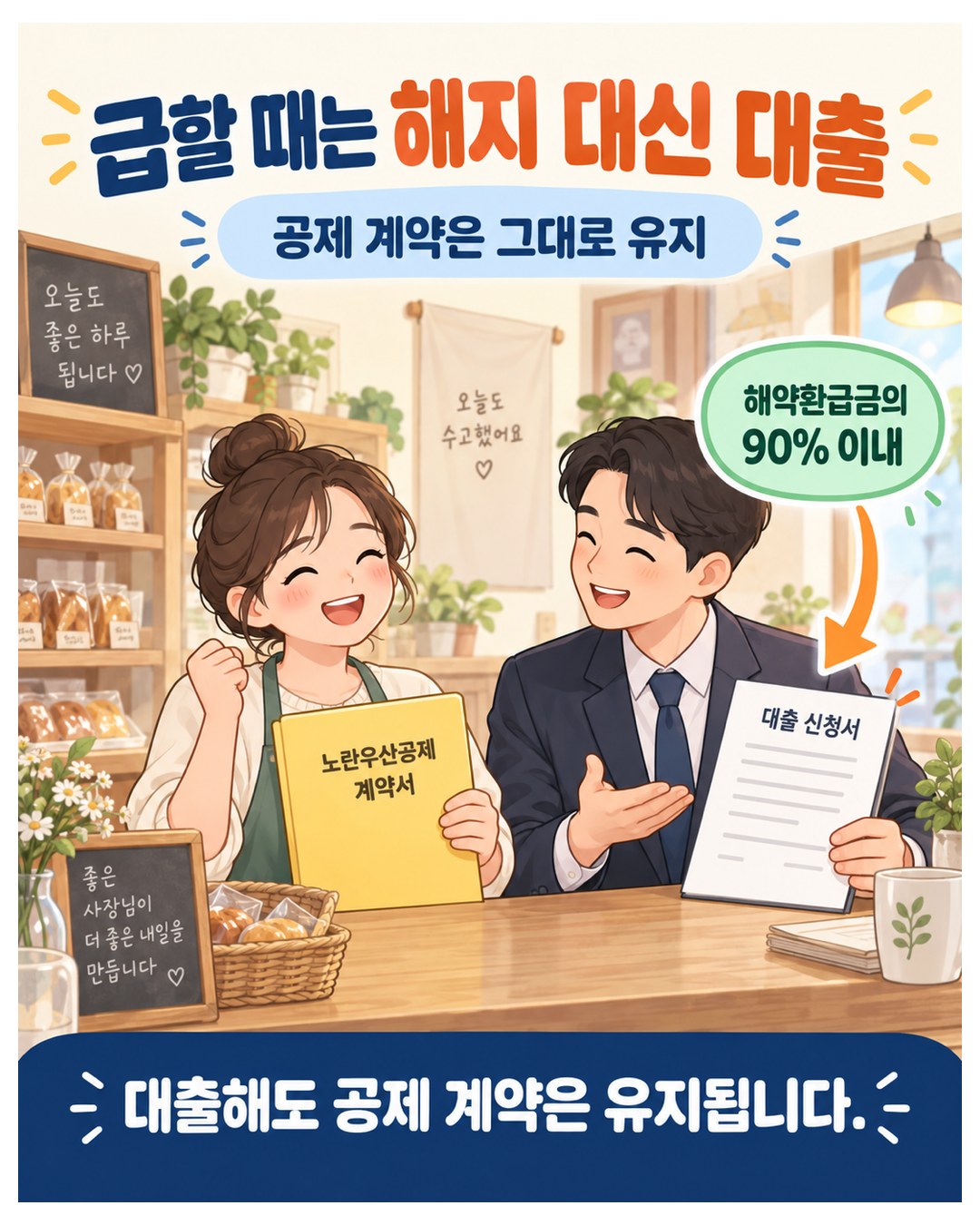 급할 때는 해지 대신 대출 — 해약환급금의 90% 이내에서 빌리고 공제 계약은 그대로 유지됨