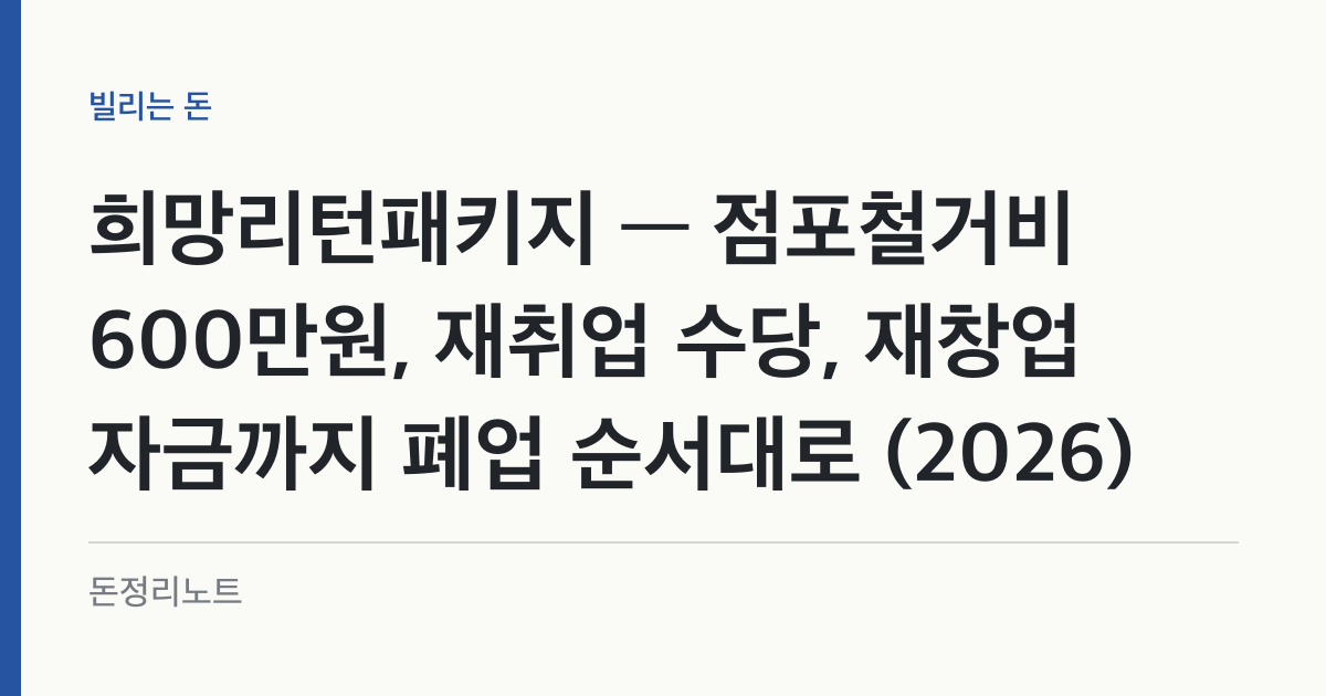 희망리턴패키지 — 점포철거비 600만원, 재취업 수당, 재창업 자금까지 폐업 순서대로 (2026)