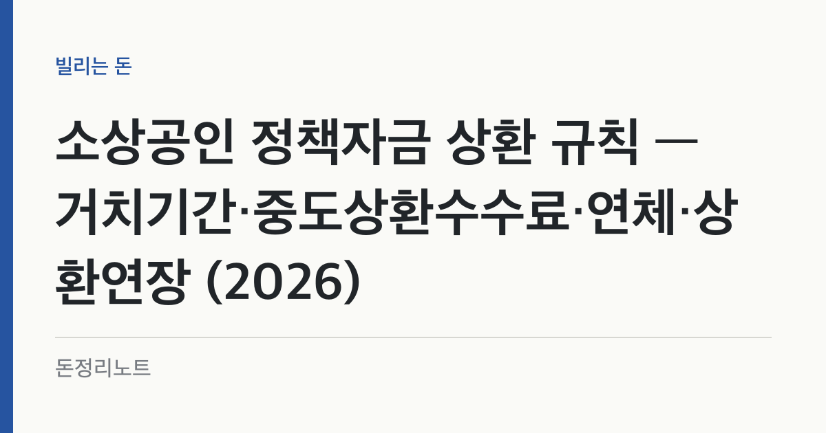 소상공인 정책자금 상환 규칙 — 거치기간·중도상환수수료·연체·상환연장 (2026)