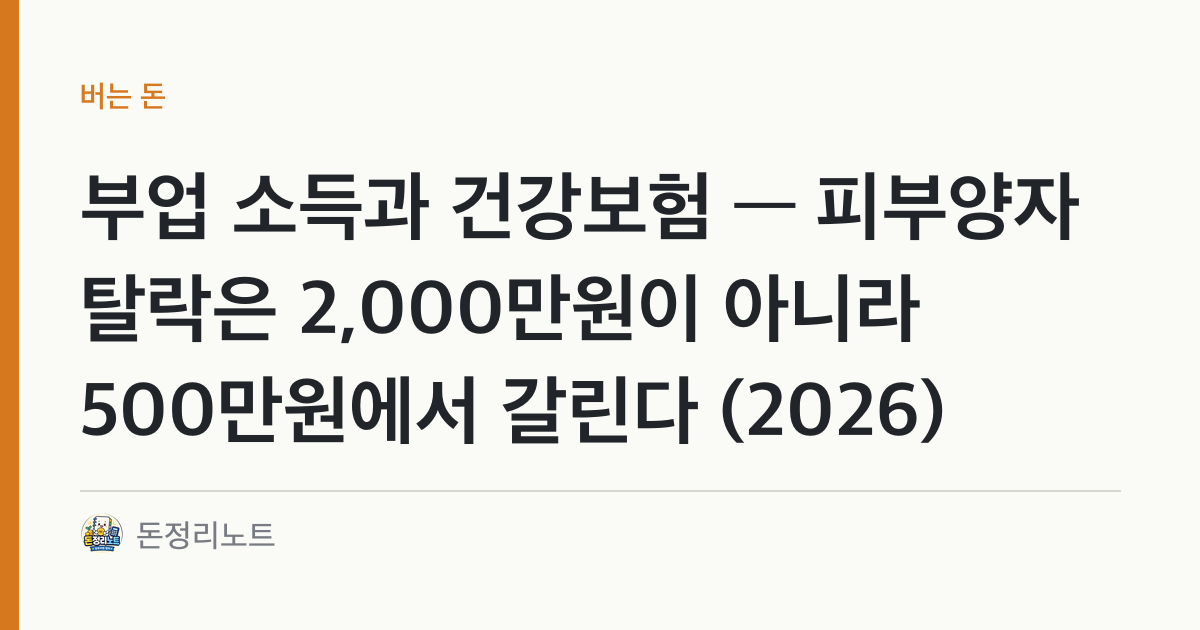 부업 소득과 건강보험 — 피부양자 탈락은 2,000만원이 아니라 500만원에서 갈린다 (2026)