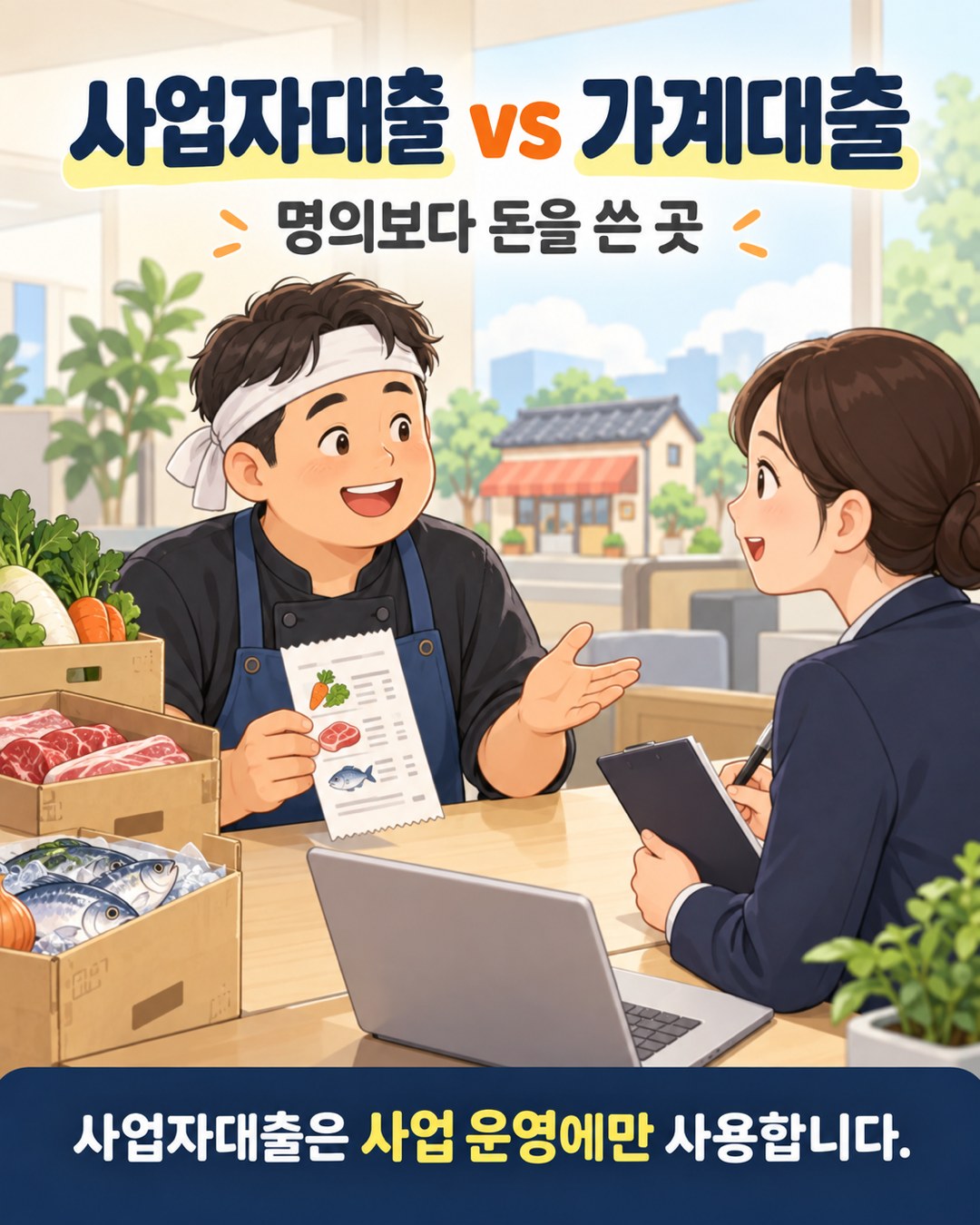 은행 상담에서 대출금의 실제 사용처를 확인하는 사업자 — 사업자대출은 사업 운영에만 사용