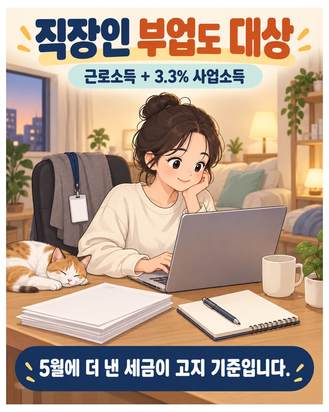직장인 부업도 대상 — 근로소득 + 3.3% 사업소득. 5월에 더 낸 세금이 고지 기준