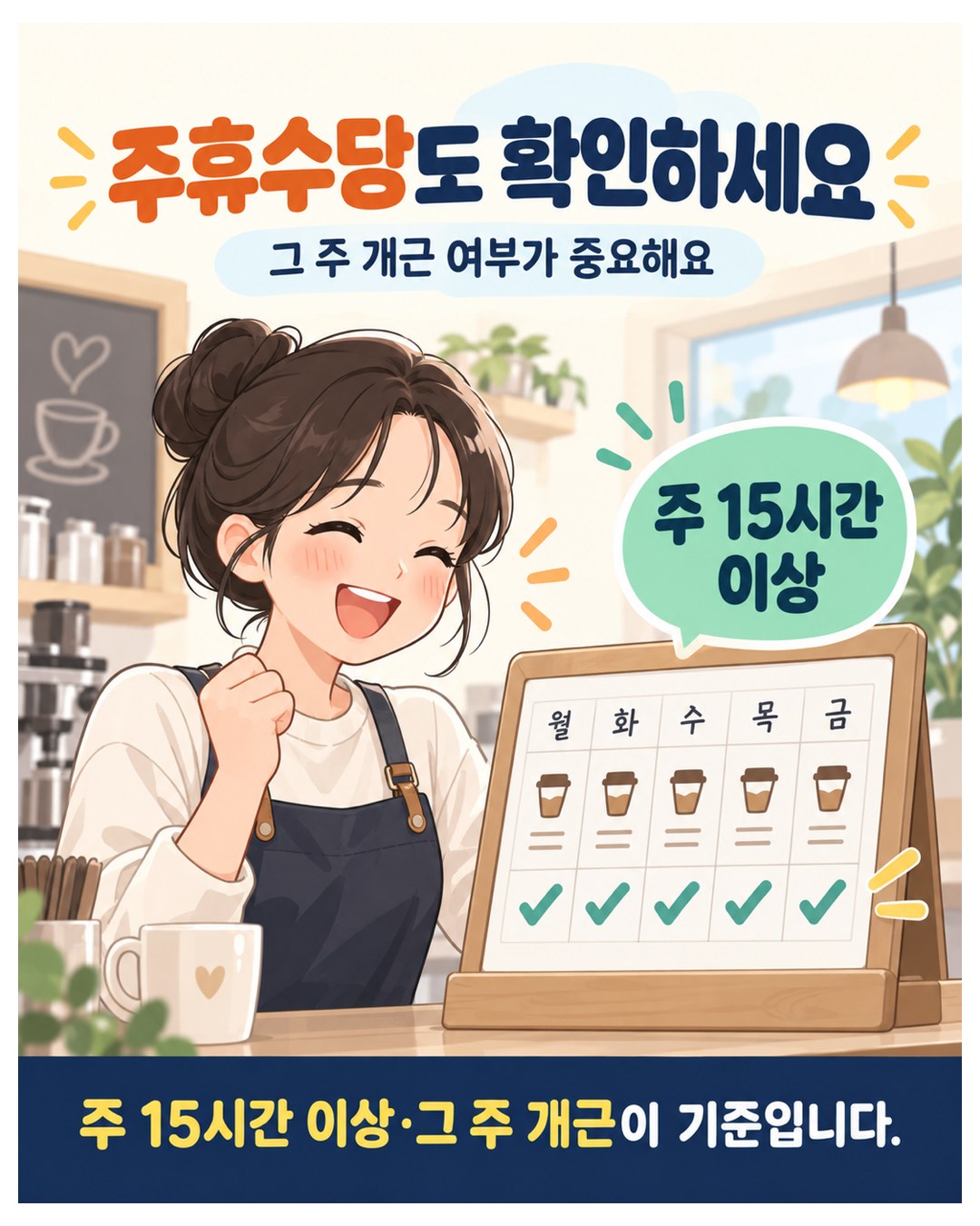 주휴수당도 확인 — 주 15시간 이상·그 주 개근이 기준