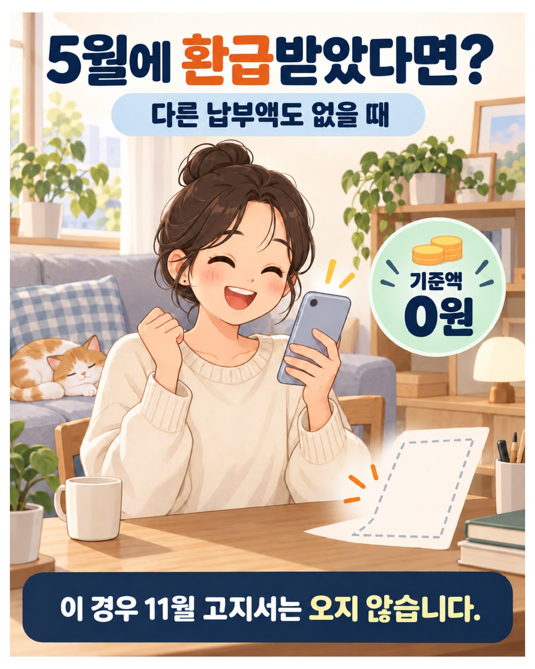 5월에 환급받았다면 — 다른 납부액도 없을 때 기준액 0원, 이 경우 11월 고지서는 오지 않음