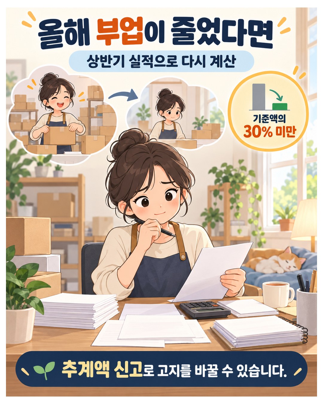 올해 부업이 줄었다면 — 상반기 실적으로 다시 계산, 추계액이 기준액의 30% 미만이면 추계액 신고로 고지를 바꿀 수 있음