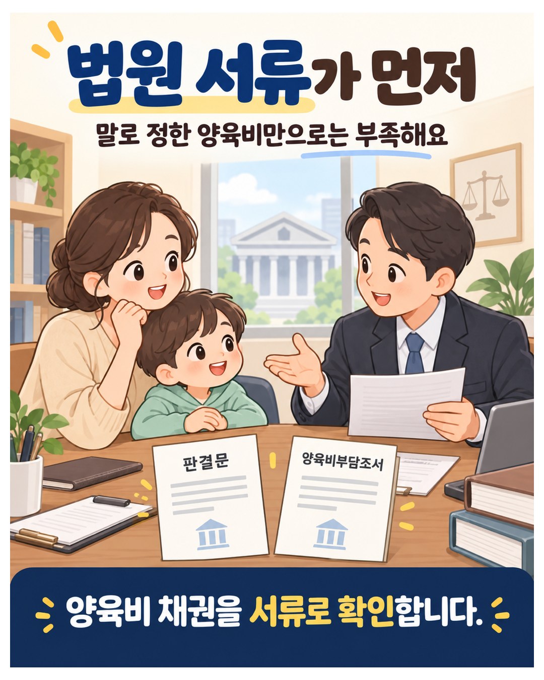 법원 서류가 먼저 — 말로 정한 양육비만으로는 부족. 판결문·양육비부담조서로 양육비 채권을 서류로 확인