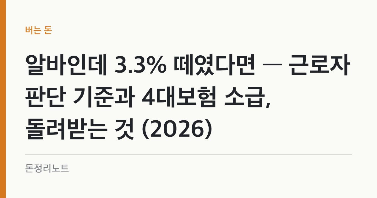 알바인데 3.3% 떼였다면 — 근로자 판단 기준과 4대보험 소급, 돌려받는 것 (2026)